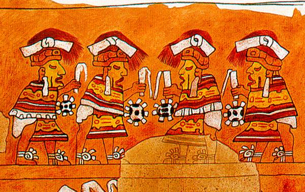 red symbols tomb painting at Monte Alban burial precinct, Oaxaca, Mexico, by Arthur G. Miller