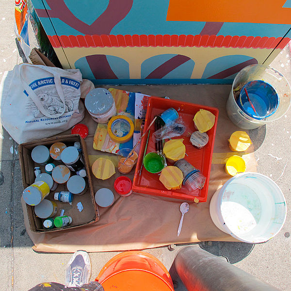 mixed paint boxes for mural in Wrigley Village, Long Beach, CA