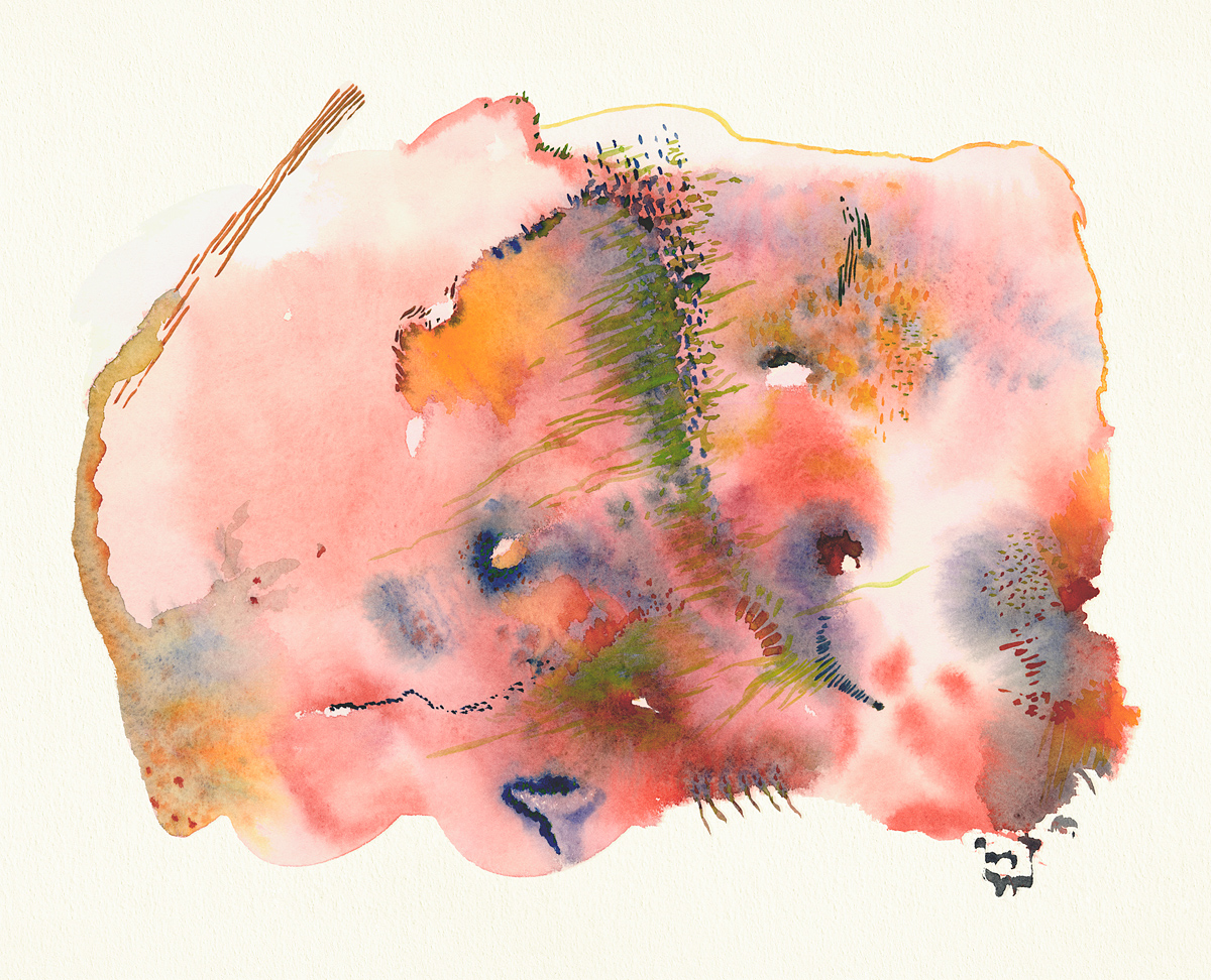 Pink Spring, abstract biomorphic watercolor landscape
