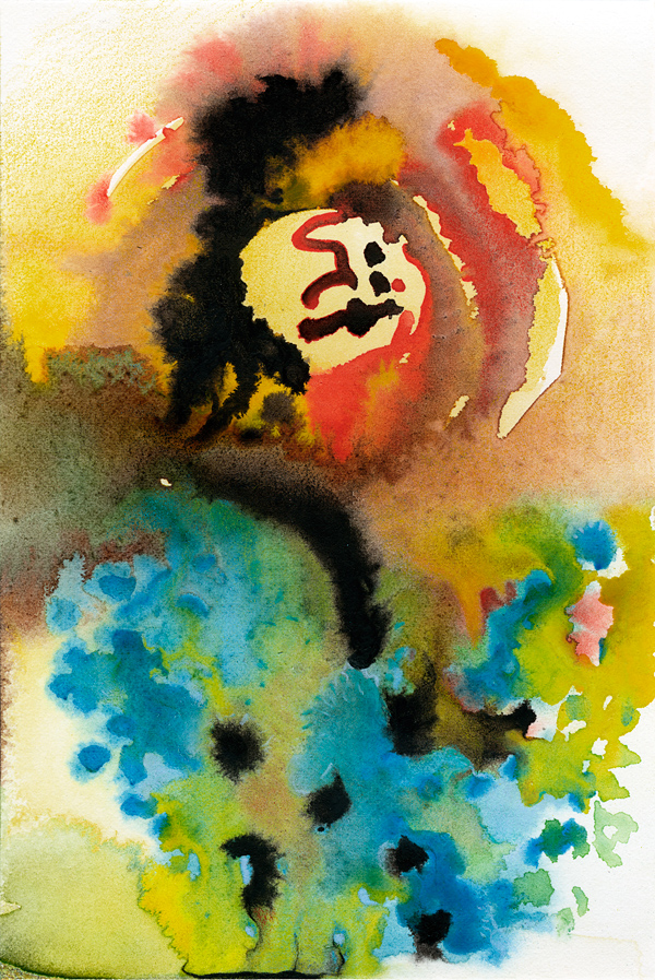 Flower, Day/Night, abstract biomorphic watercolor landscape