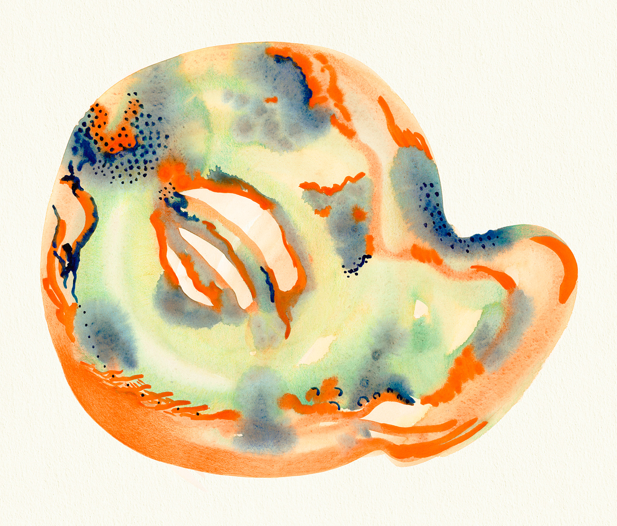 Cantaloupe Dreams, abstract biomorphic watercolor landscape