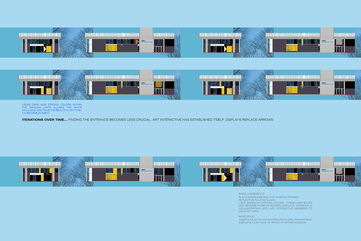 Facade and exterior design competition boards, the Art Interactive Gallery, Cambridge, MA