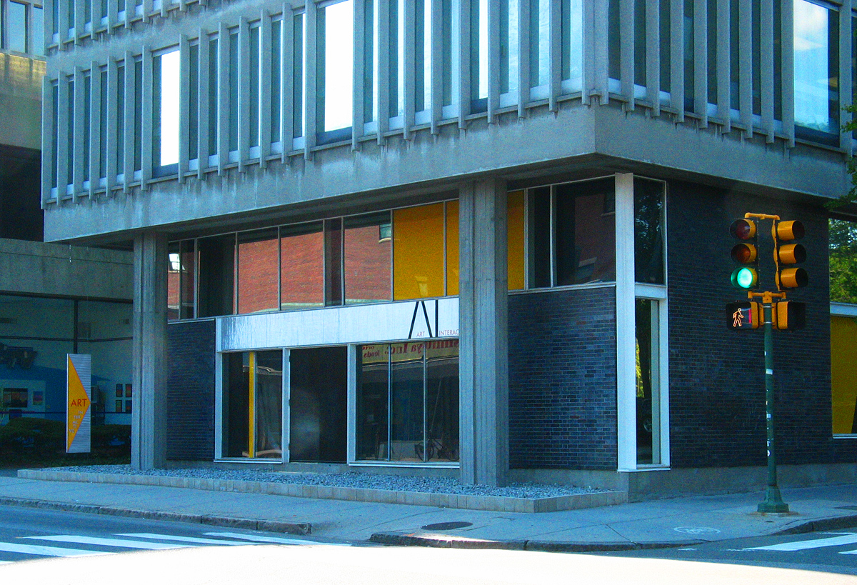 Facade and exterior design, the Art Interactive Gallery, Cambridge, MA, in Jose Luis Sert building