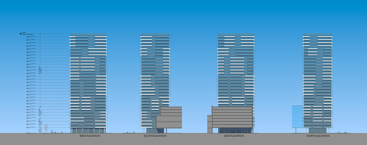 colored condo tower elevations, mixed-use architecture project in Anaheim, California