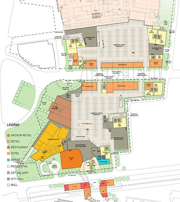 level 1 - mostly parking - plan of large mixed-use project