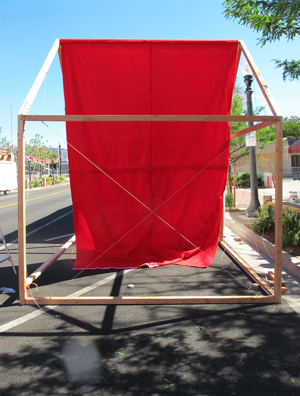 Assembly of mobile, temporary pavilion installation for showcasing art at festivals