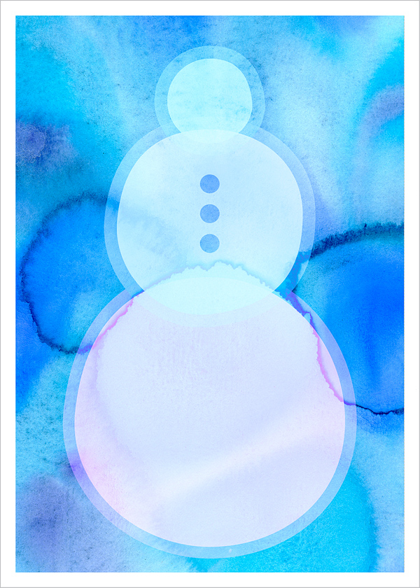 Snowman, blueish watercolor, greeting card