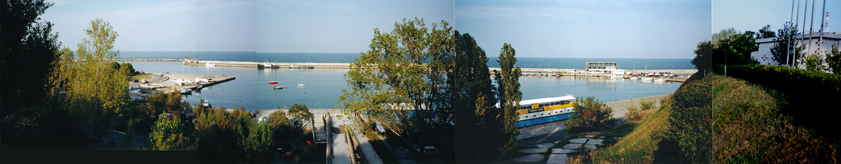 Panoramic view of touristic harbor, historic center, Constanta, Romania