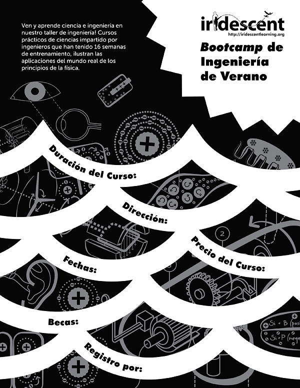 Iridescent B&W photocopiable Engineering Bootcamp Spanish Flyer