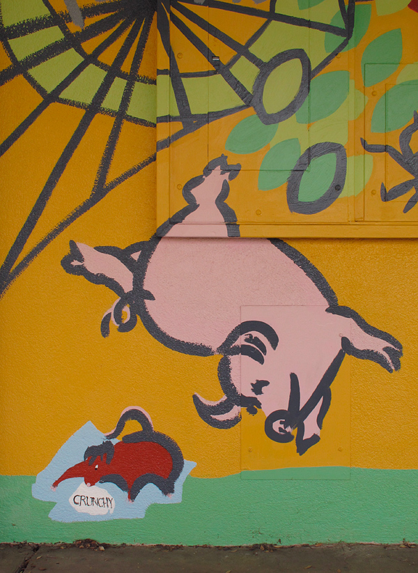 Storybook mural - Charlotte’s Web detail, pig & rat - Kester Elementary in Van Nuys, CA