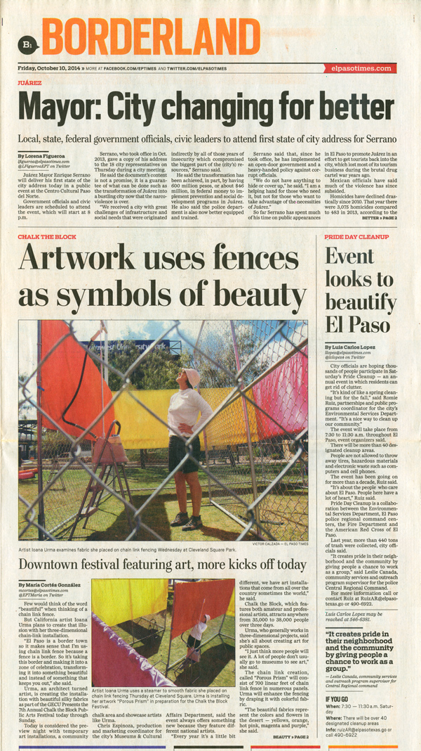El Paso Times article on Ioana Urma›s project in color on front page of section B