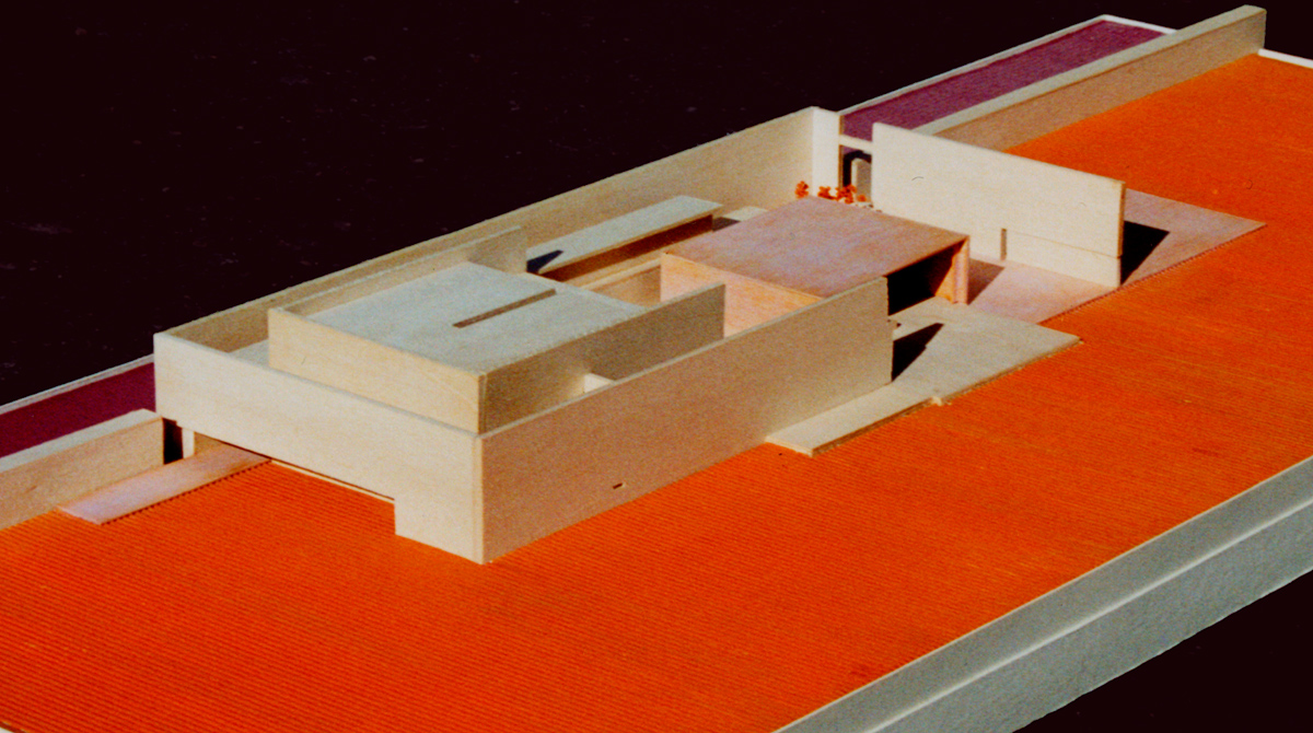 main chapel complex wood model, proposed cemetery across the US-Mexico border, Tijuana-San Diego