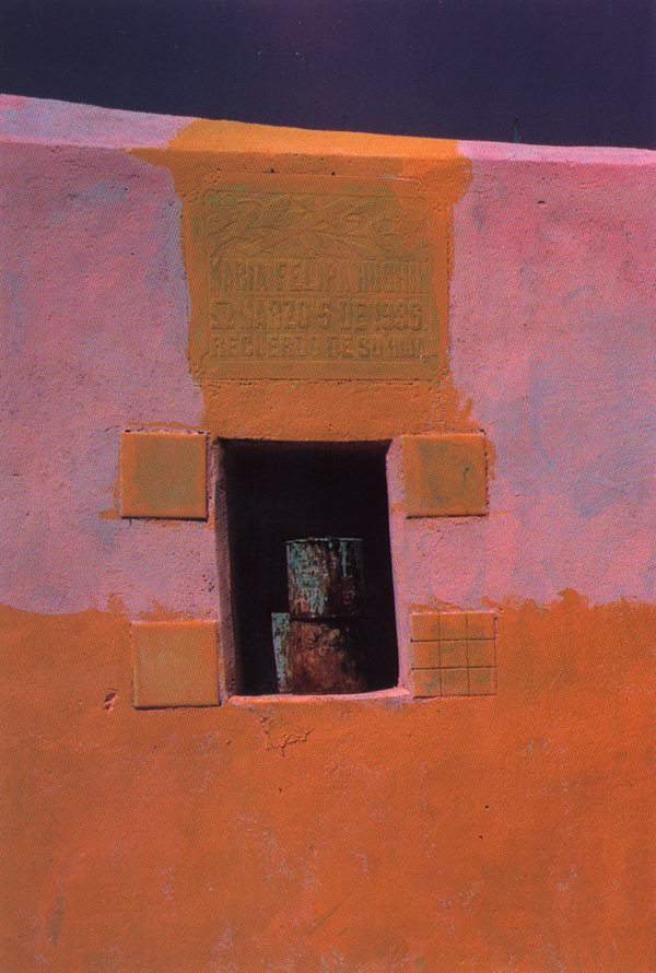 open village tomb, painted pink and orange, Xocchel, Yucatan, Mexico, from Maya Color by Jefferey Becom, 1997