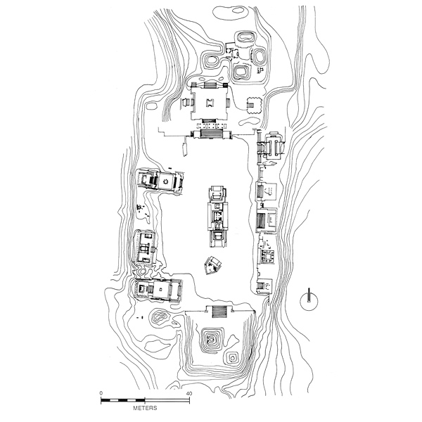Monte Alban burial precinct plan in Oaxaca, Mexico, by Arthur G. Miller