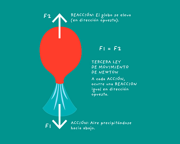 analytical diagram illustration of Newton's action-reaction concept, in Spanish