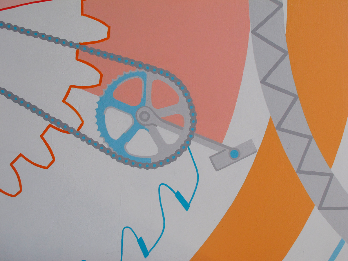 bike gear and saw blade detail in science and engineering mural
