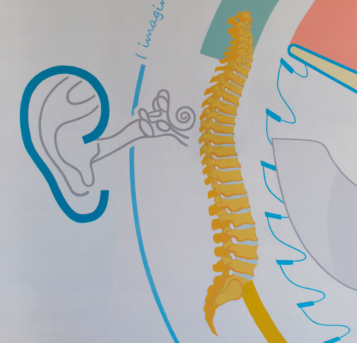 ear, spine, and blade detail in science and engineering mural