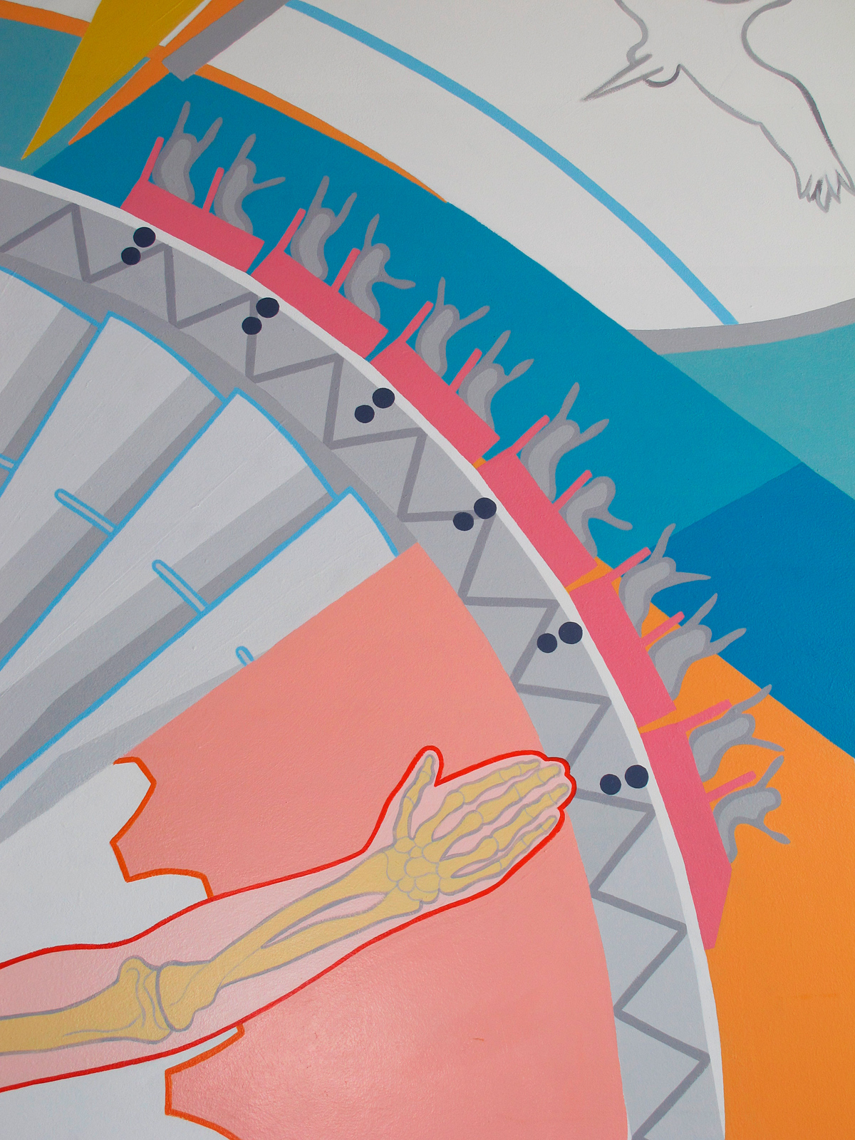 hand and arm detail detail, and rollercoaster in science and engineering mural