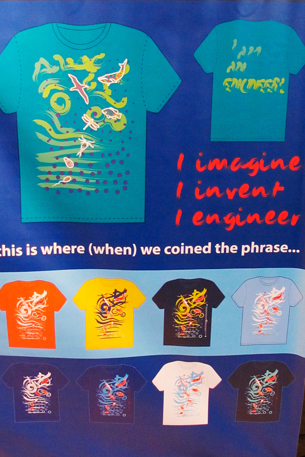exhibit on the process of designing the Reynolds number and animal locomotion poster and T-shirt, Iridescent-ONR STEM Design Studio, Bronx, NY