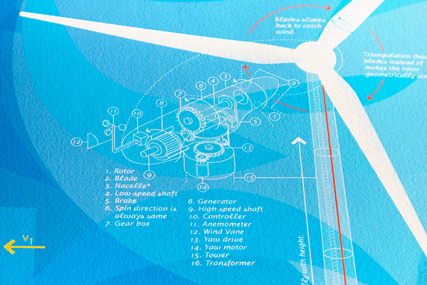 wind turbine nacelle technical axonometric detail on wind energy print