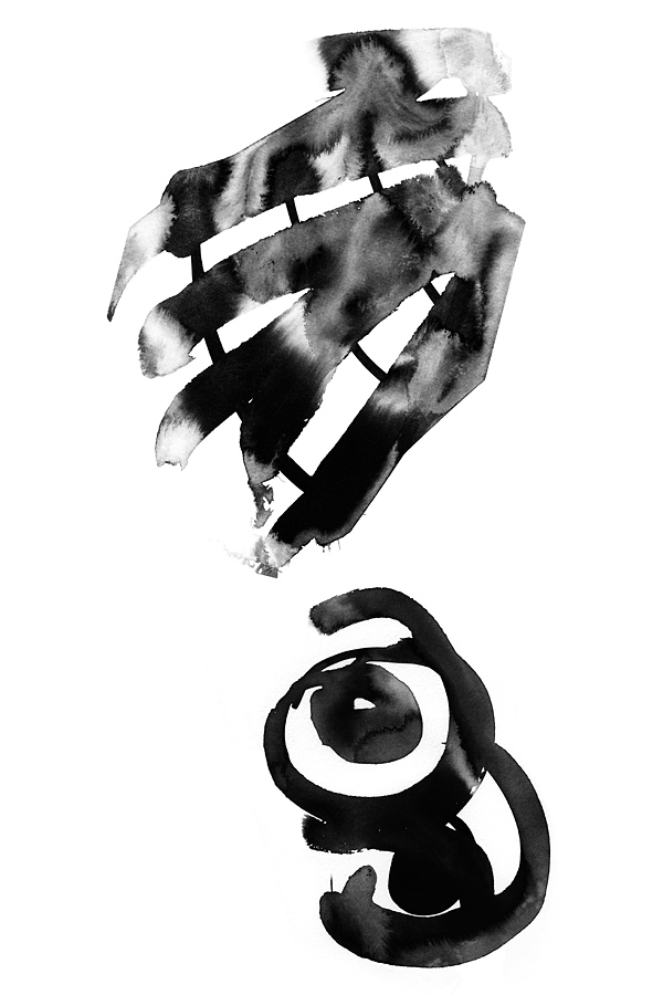 The Hand / A Toy - sumi ink painting illustration for poetry book