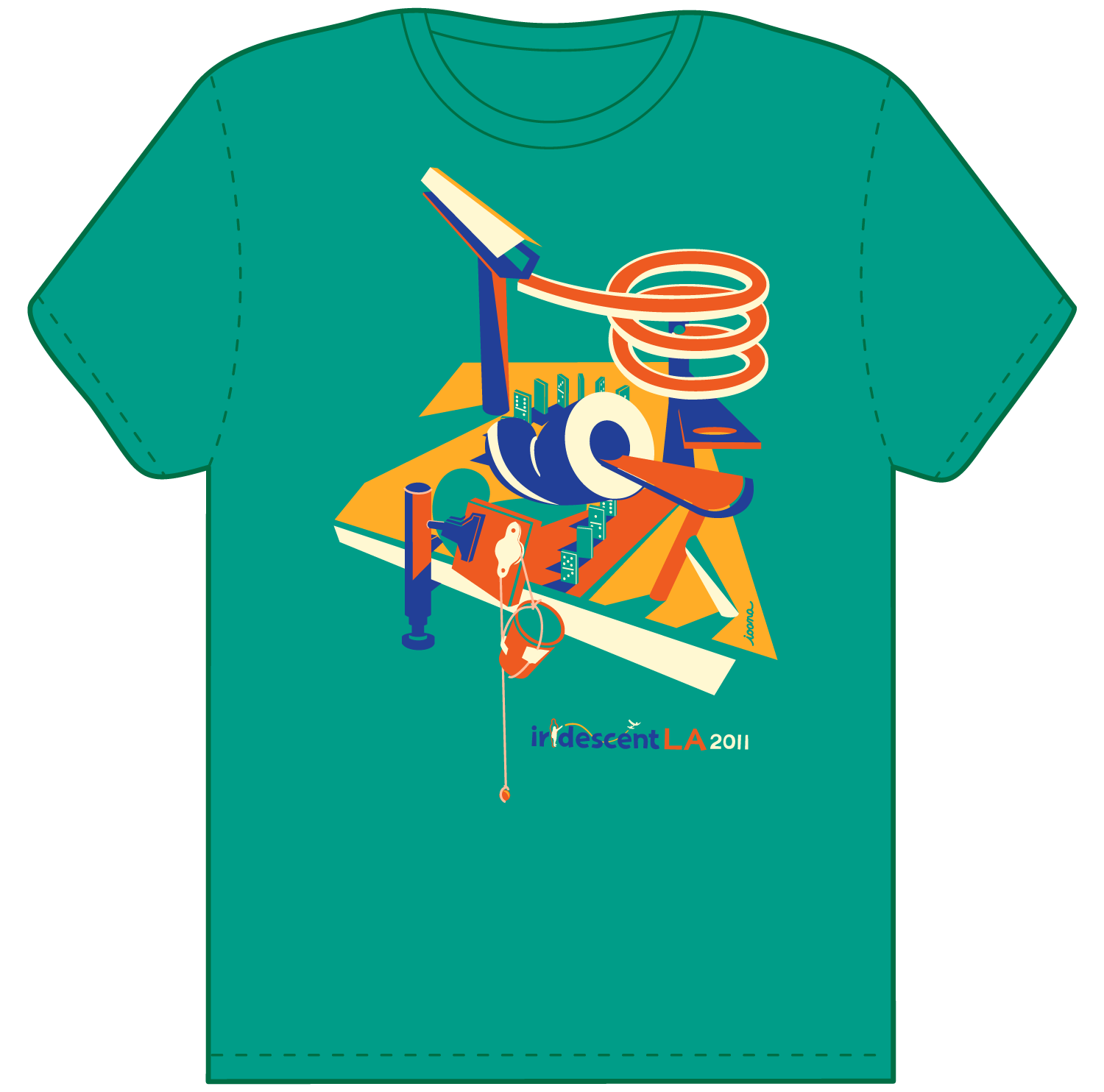 T-shirt on children's Rube Goldberg activity, for Iridescent