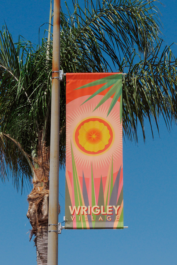 California poppy representing the sun street banner on Pacific Ave, Wrigley Village, Long Beach, CA