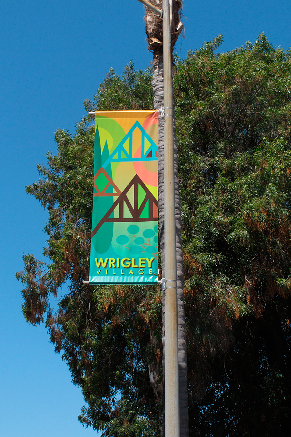 Tudor architectural style street banner on Pacific Ave, Wrigley Village, Long Beach, CA