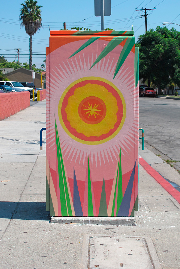 California poppy as the sun mural on traffic box at Pacific Ave and 21st St, Wrigley Village, Long Beach, CA