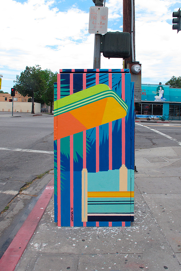 Art Deco architectural style mural on traffic box at Pacific Ave and 20th St, Wrigley Village, Long Beach, CA